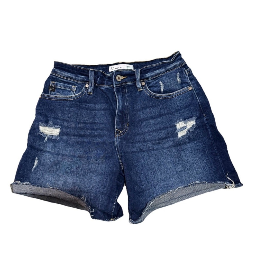 Kancan High Rise Rolled‎ Hem Boyfriend Shorts Women's Sz 27 Distressed Stretch